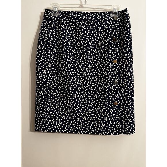 Talbots Blue and White Polka Dot Button Front Pencil Skirt Sz 12P Office Preppy - Picture 1 of 8